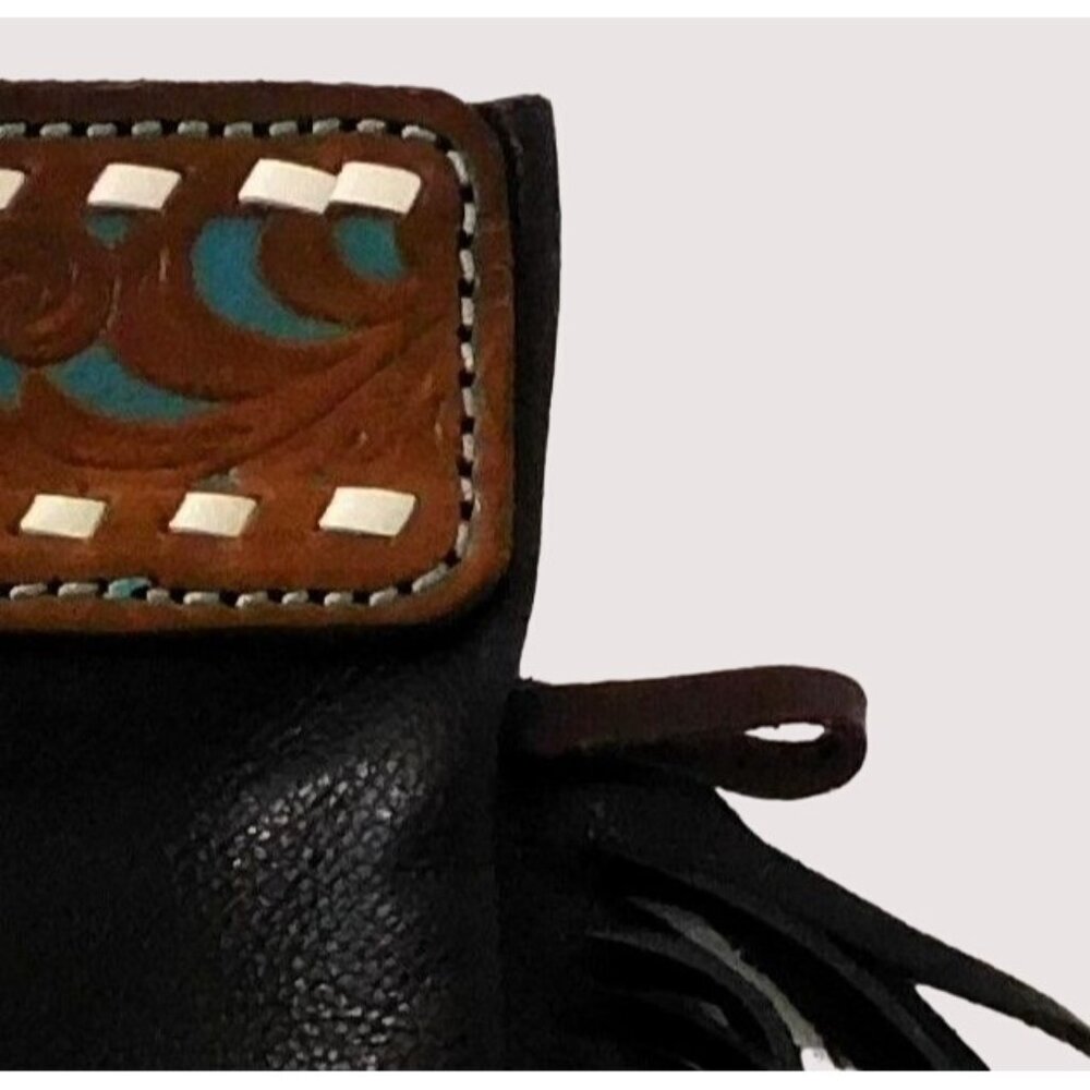 Leather Fringe Wallet Small Clutch Purse Western Black Brown Blue Snap - Picture 5 of 7